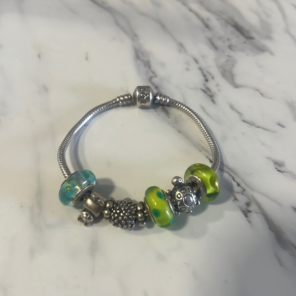 Pandora Accessories - tortoise,porcupine,bunny, green and blue flower charms, one green dotted charm